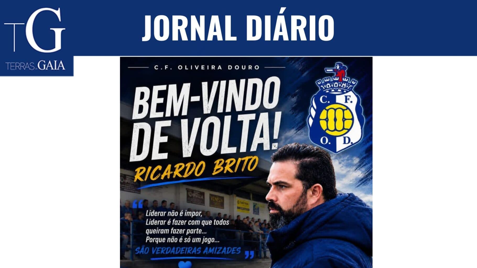 Clube Futebol Oliveira do Douro anuncia regresso de Ricardo Brito